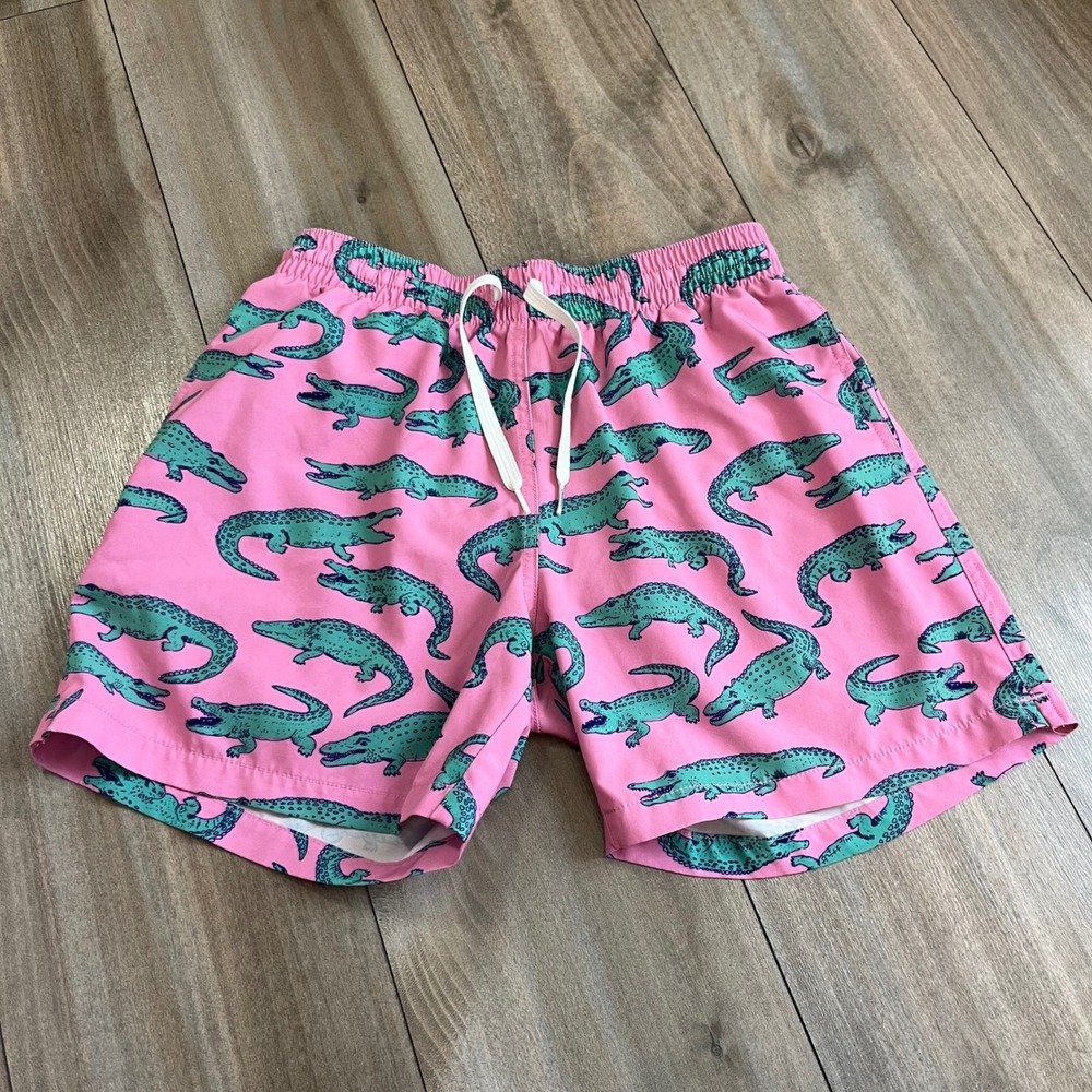 Chubbies Mens Pink Alligator Print Swim Trunks Elastic Waist Bin H-105